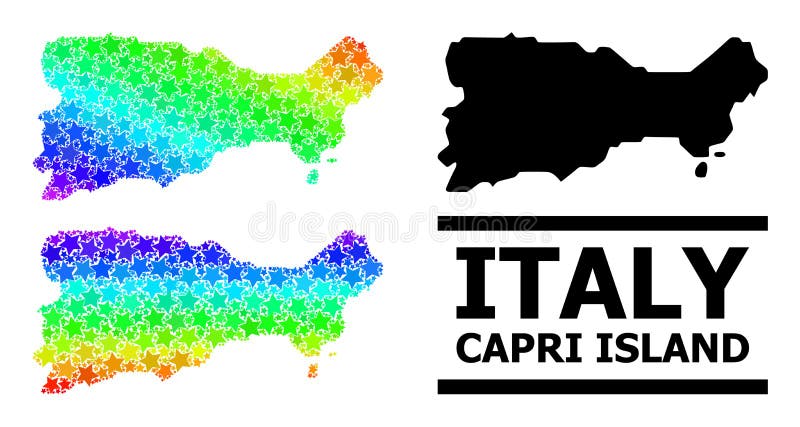 Gradiente de arcoiris estelar mosaico mapa del collage de la isla capri stock de ilustración