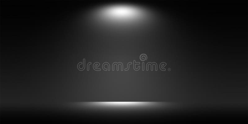 Gradiente de color gris oscuro circular vacío con iluminación de viñeta sólida negra pared de estudio y fondo de suelo para uso co ilustración del vector