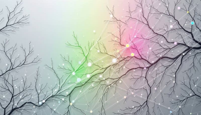 Gradiente simulación de conexión neural mapeo neón verde pálido ai azul stock de ilustración