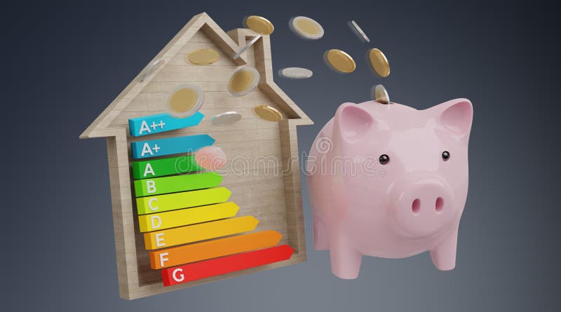 Grado de la carta de la energía y representación del ejemplo 3D de la hucha ilustración del vector Grado de la carta de la energía y representación del ejemplo 3D de la hucha ilustración del vector