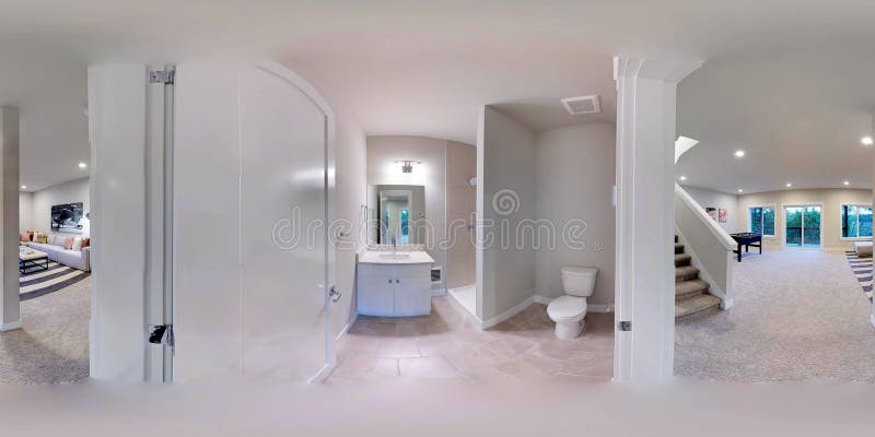 grados esféricos del ejemplo 3d 360, panorama inconsútil de una casa stock de ilustración grados esféricos del ejemplo 3d 360, panorama inconsútil de una casa stock de ilustración