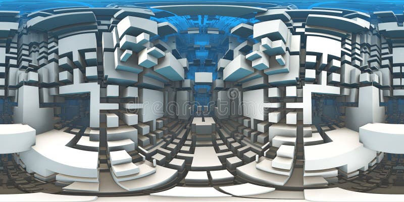 360 grados laberinto abstracto laberinto fondo equirectangular proyección entorno mapa stock de ilustración