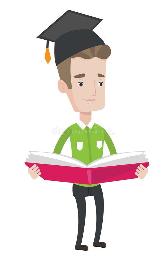 Graduate with Book in Hands Vector Illustration. Stock Vector