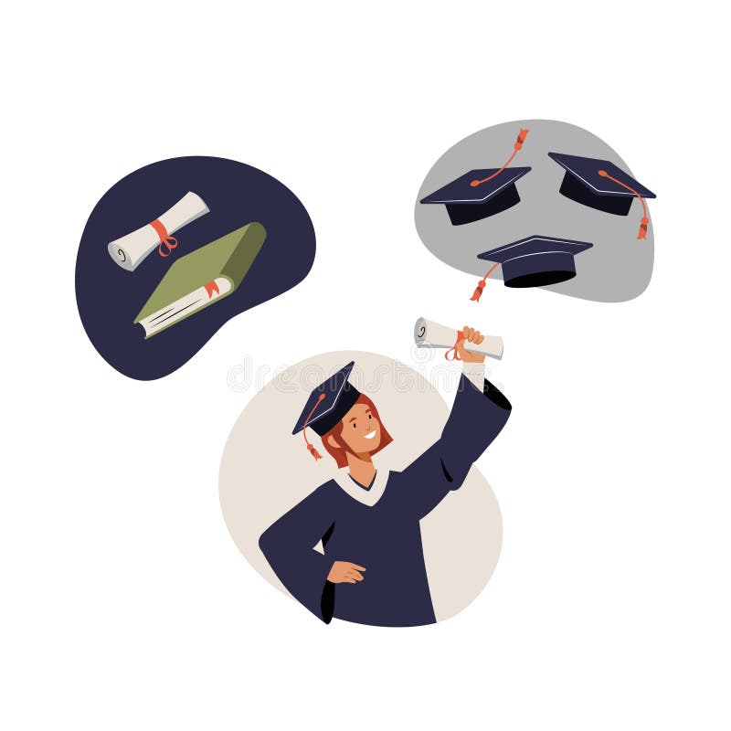 Graduate Holding Diploma In Flat Vector Illustration Symbolizing Academic Success, Higher Education, And Graduation stock illustration