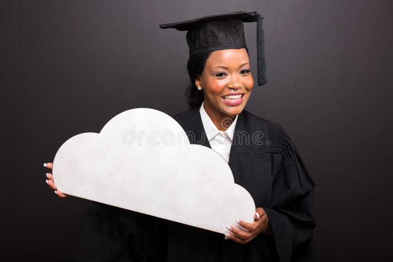 Graduate holding cloud shape royalty free stock photography
