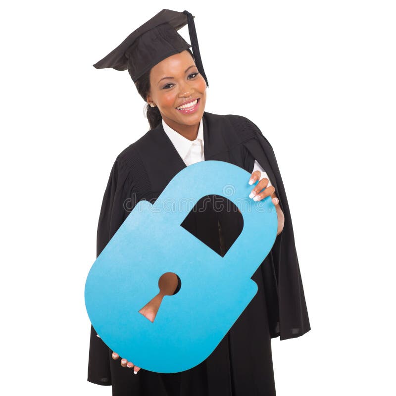 Graduate with paper lock stock photo