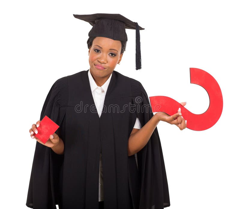 Graduate with question mark royalty free stock photo