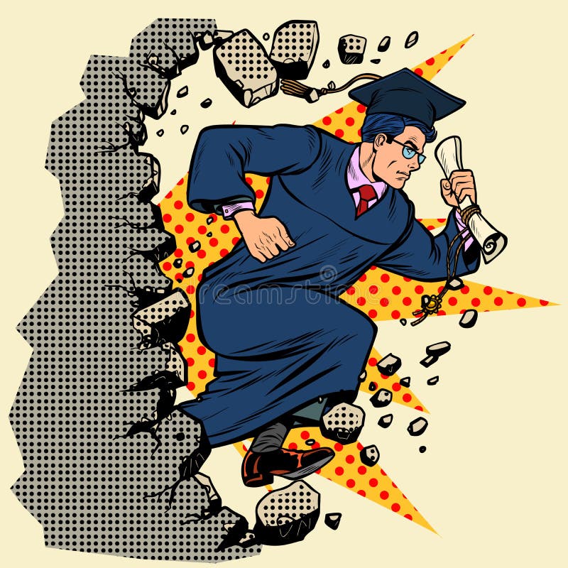 Graduate University College breaks a wall, destroys stereotypes vector illustration