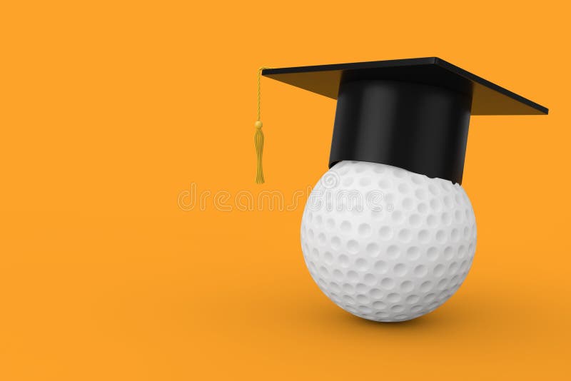 Graduation Academic Cap over White Golf Ball. 3d Rendering stock illustration Graduation Academic Cap over White Golf Ball. 3d Rendering stock illustration