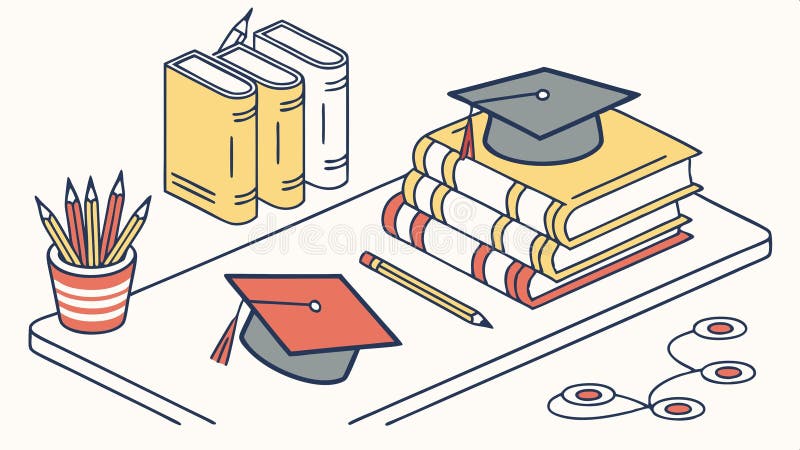 Graduation books and cap stack for education theme, Vector Design, Generative AI vector illustration