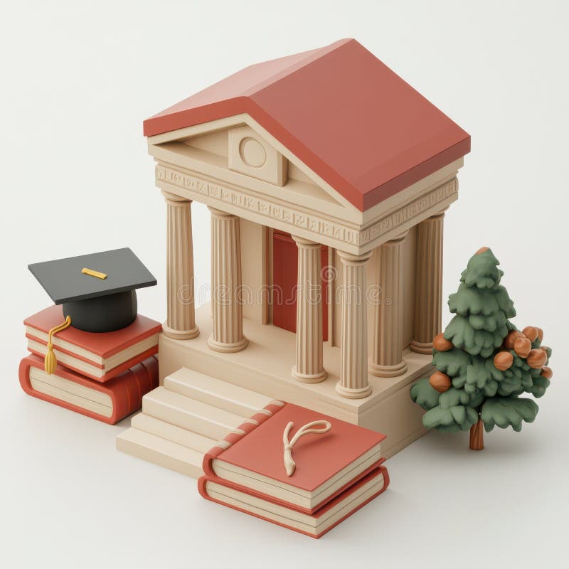 Graduation Books Knowledge Education Learning University College Ancient Architecture isolated on white background stock illustration