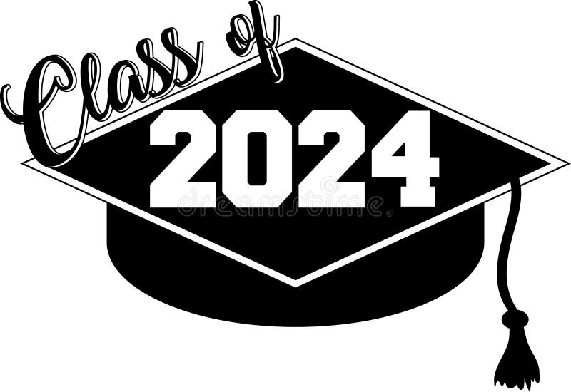 2024 Black with Grad Cap Graduation Banner Stock Vector Illustration