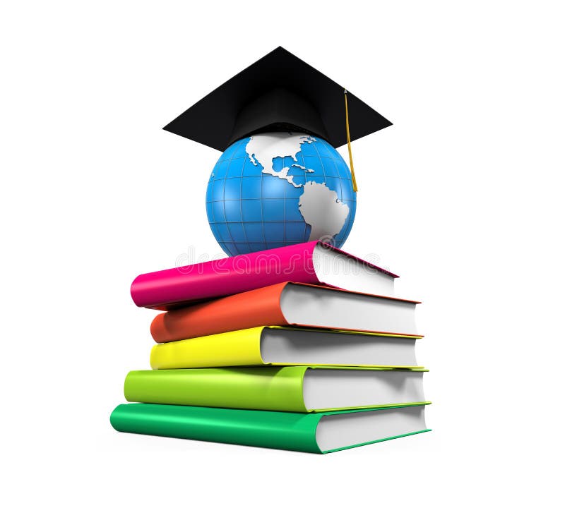 Graduation Cap, Globe and Books stock illustration