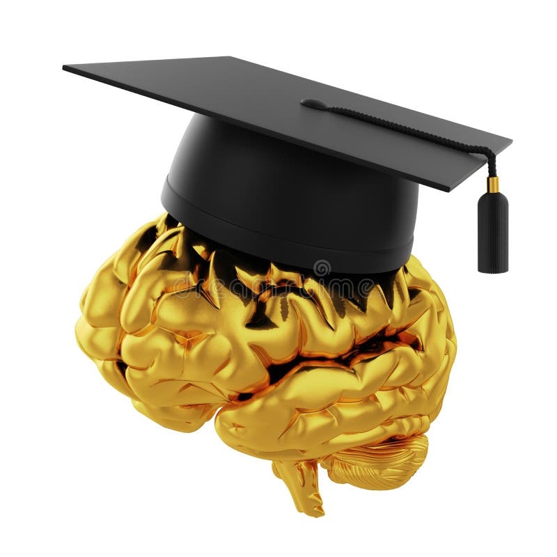 Graduation Cap With Golden Brain Stock Illustration - Illustration of
