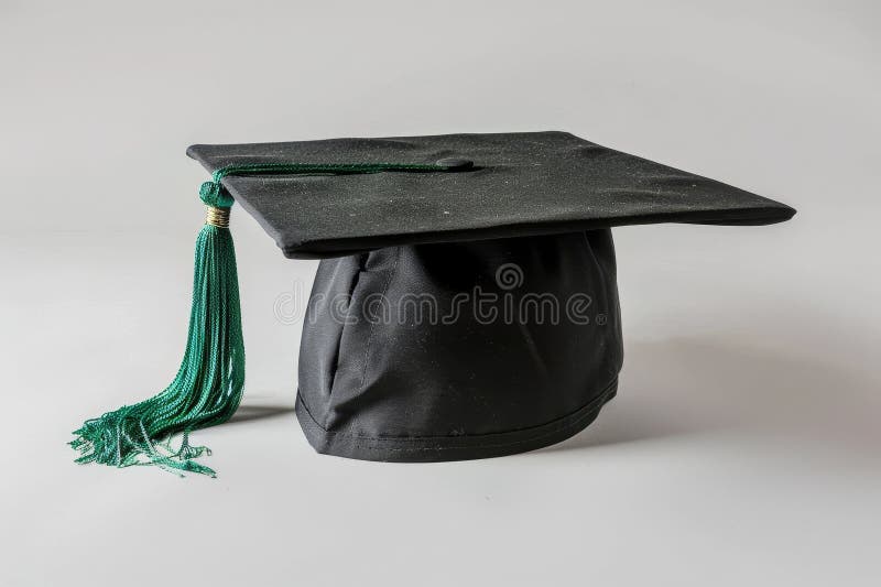 Graduation cap with green tassel on plain background royalty free illustration
