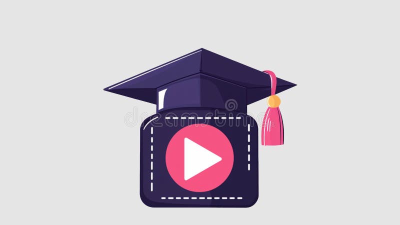 Graduation cap and play button graphic animation. Alpha channel. Transparent background motion design vector illustration