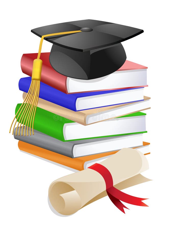 Graduation Cap on Stack of Books royalty free illustration