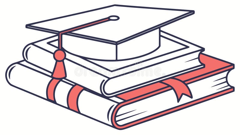 Graduation Cap on Stack of Books, Academic Achievement, vector design Generative AI stock illustration
