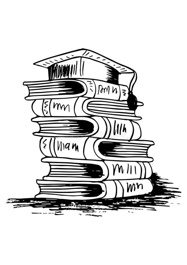 Graduation cap on stack of books royalty free illustration