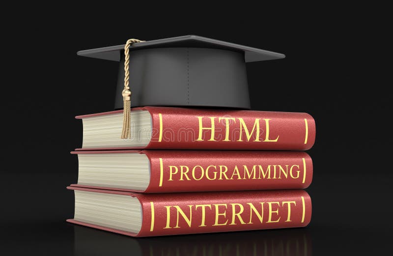 Graduation cap and Stack of books stock illustration