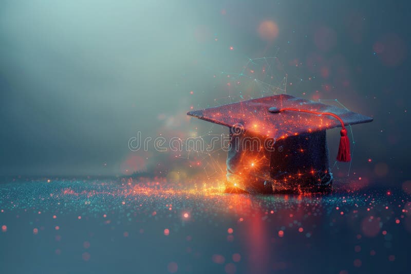 Graduation cap with abstract connecting lines, illustration. Generated by AI stock illustration