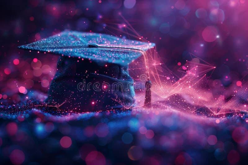Graduation cap with abstract connecting lines, illustration. Generated by AI stock illustration