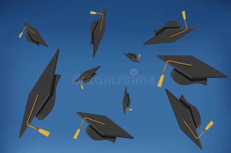 Graduation Caps In The Air Clipart