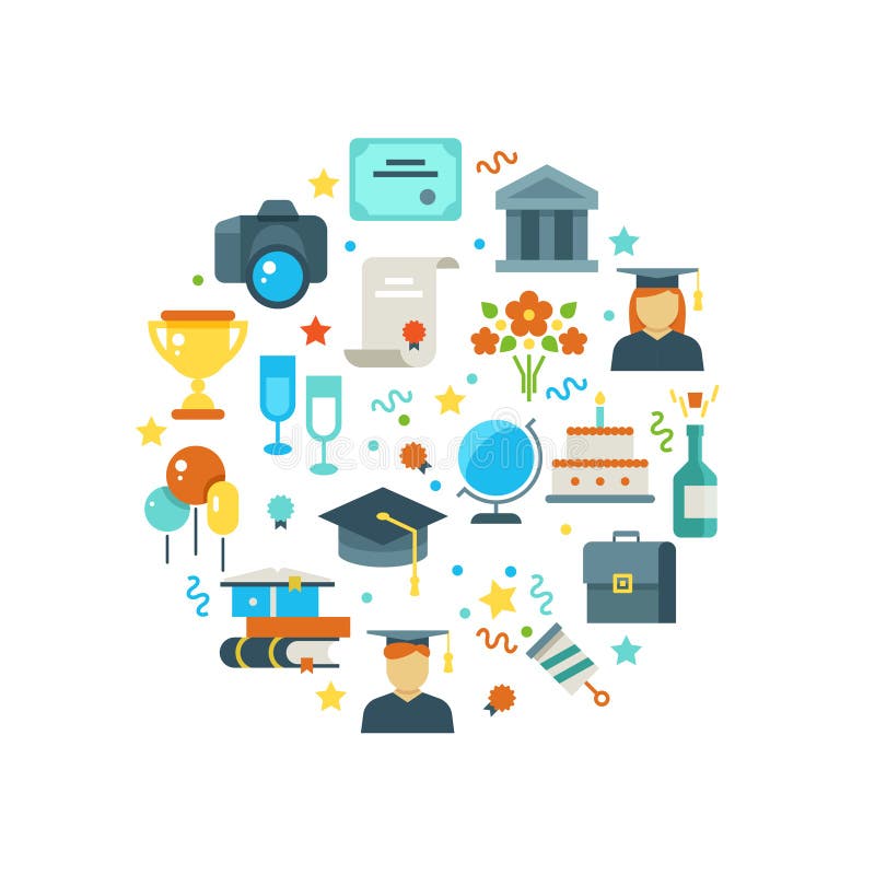 Graduation day and learning vector concept with graduate party icons vector illustration