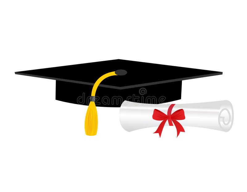 Illustration of a diploma and mortarboard cap symbolizing graduation. eps file available. Graduation hat sketch vectors