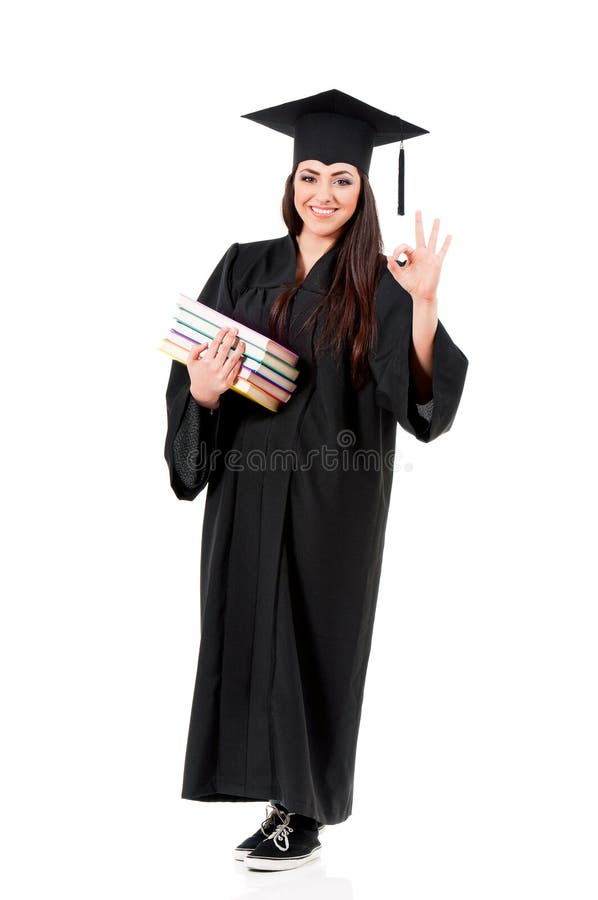 Graduation female student holding books