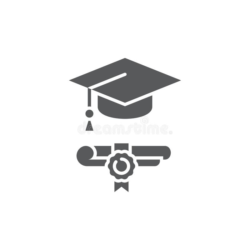 Graduation Hat And Diploma Icon Color Line Outline Vector Sign