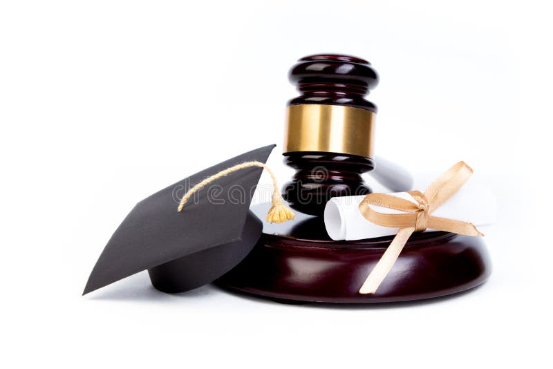 Graduation Hat with Diploma,Judge gavel on white background. royalty free stock photo Graduation Hat with Diploma,Judge gavel on white background. royalty free stock photo