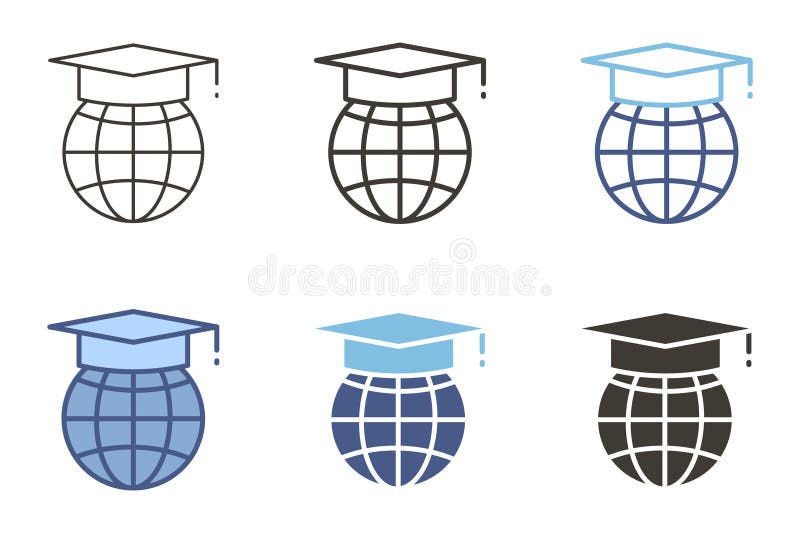 Graduation hat mortarboard on a globe icon. Online, global education, e-learning vector graphic elements stock illustration