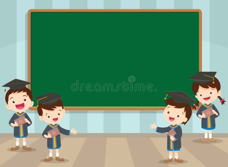 Graduation students and chalkboard stock illustration Graduation students and chalkboard stock illustration