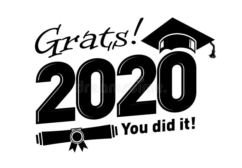 Class of 2020 with Graduation Cap and diploma. Flat simple black and white design. Illustration, vector. Class of 2020 with Graduation Cap and diploma. Flat simple black and white design. Illustration, vector