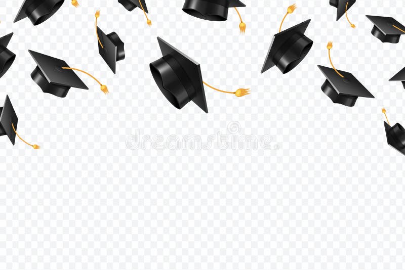 Graduiertes Kappenfliegen Schwarze akademische Hüte in einer Luft Ausbildung lokalisiertes Vektorkonzept
