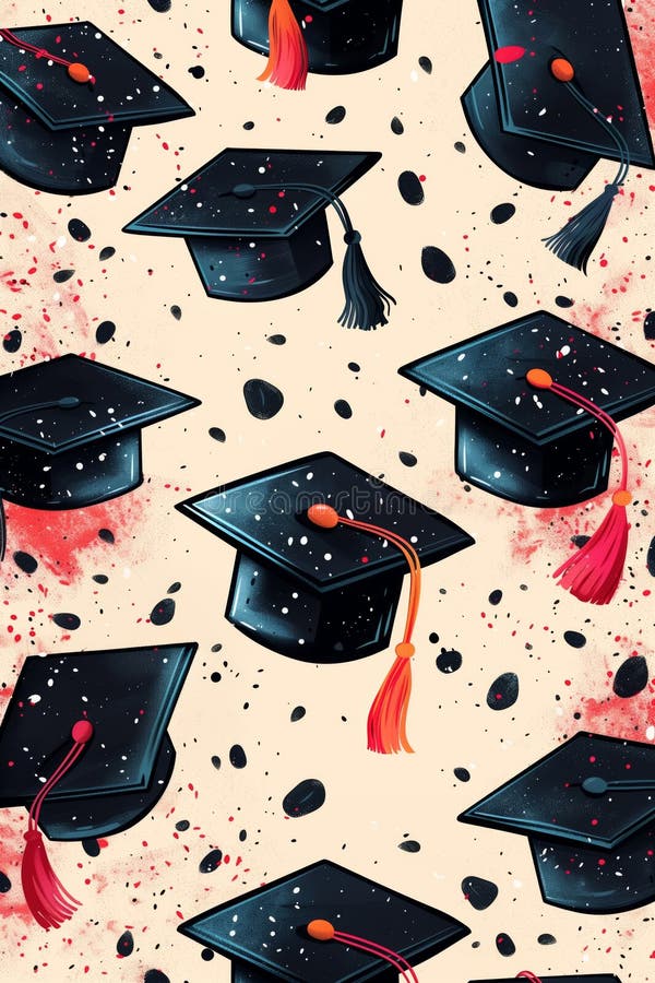 Flying graduation caps and confetti, graduation vertical banner, illustration. Generated by AI. Flying graduation caps and confetti, graduation vertical banner, illustration. Generated by AI.