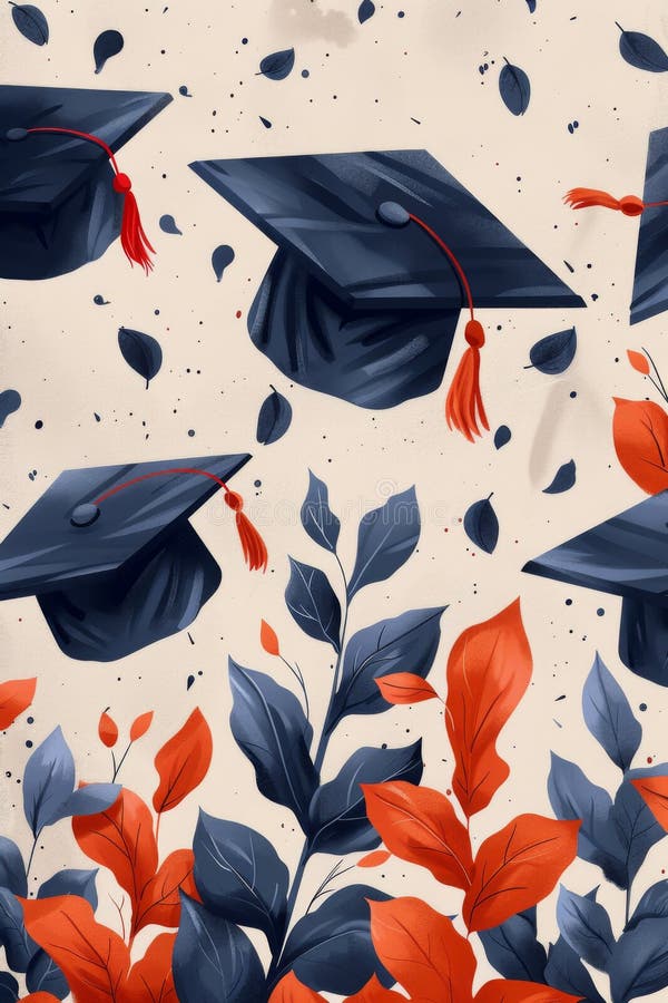 Flying graduation caps and confetti, graduation vertical banner, illustration. Generated by AI. Flying graduation caps and confetti, graduation vertical banner, illustration. Generated by AI.