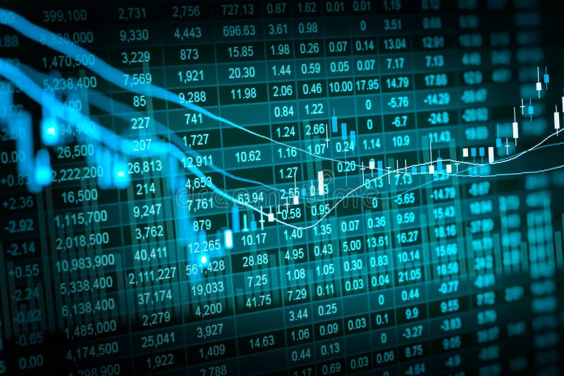 Graph of stock market data and financial with stock analysis indicator the view from LED display concept that suitable for background,backdrop including stock education or marketing analysis. Graph of stock market data and financial with stock analysis indicator the view from LED display concept that suitable for background,backdrop including stock education or marketing analysis.