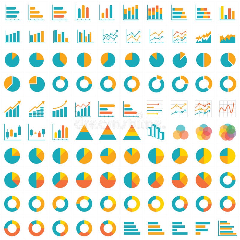 100 graf och för symbolslägenhet för diagram infographic design