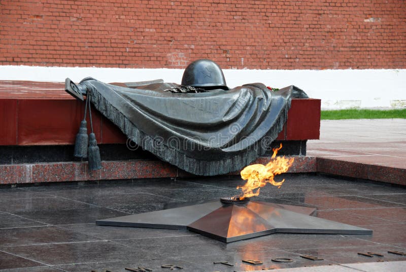 Tomb of the Unknown Soldier with burning flame. Tomb of the Unknown Soldier with burning flame