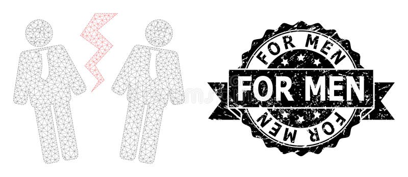 Graffiati per un uomo, sigillo al nastro di nastro e un conflitto di uomini d'affari con mesh wireframe illustrazione vettoriale