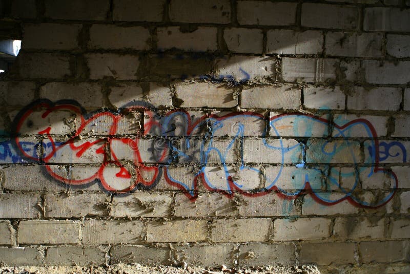 Graffiti on the concrete brick wall