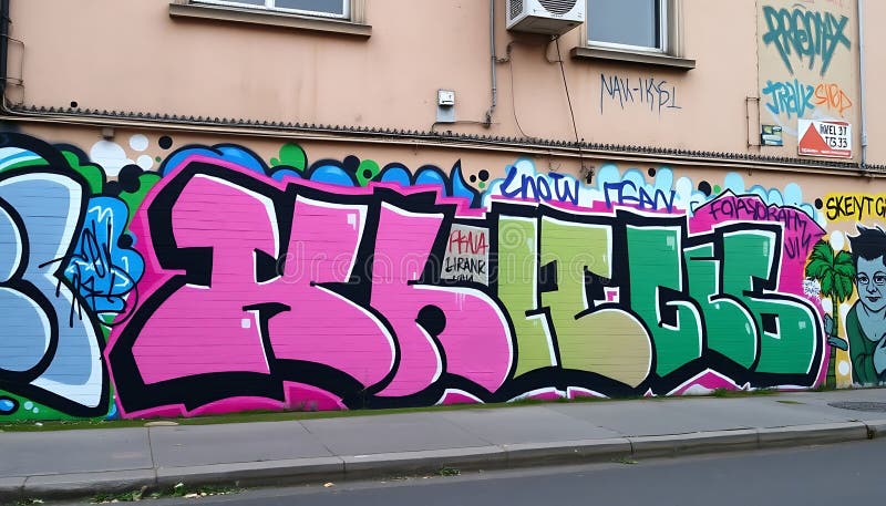 Graffiti art wall urban street art kultura miasta Stos Photo Generative AI ilustracja wektor