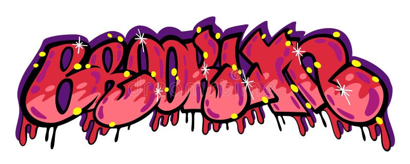 Graffiti brooklyńskie. miejska ulica graficzna lub naklejka tekstowa. znak odzieżowy nowojorskiego miasta. druk podziemny nyc. kul ilustracji