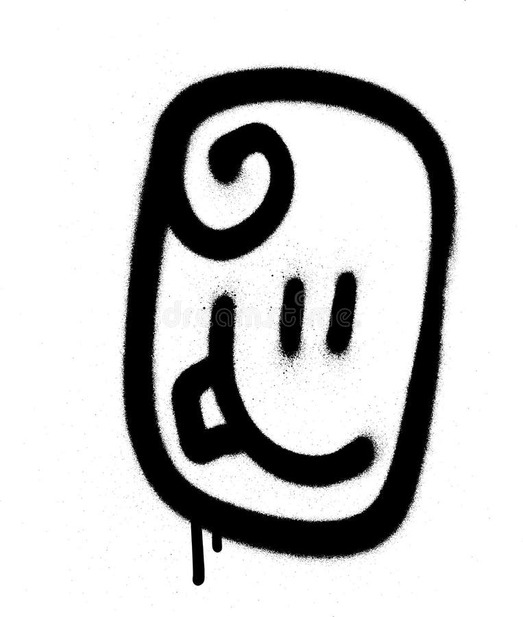 Graffiti emoticon happy face sprayed in black on white