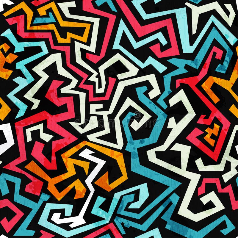 Graffiti kurven nahtloses Muster mit Schmutzeffekt