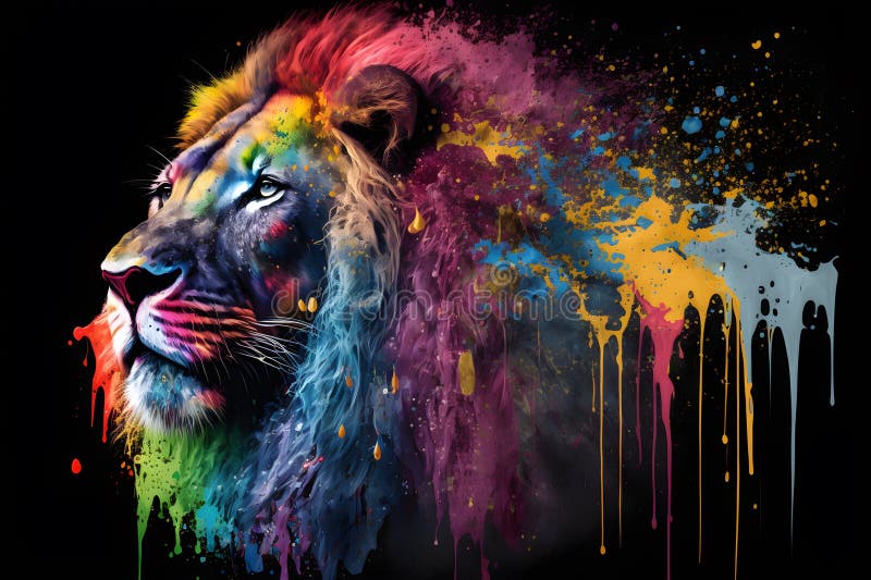 Graffiti with a Lion on the Wall with Splash, Color Art Stock ...