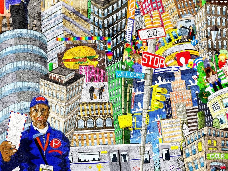 Graffiti, miasto, ilustracja wielki kolaż ilustracja wektor