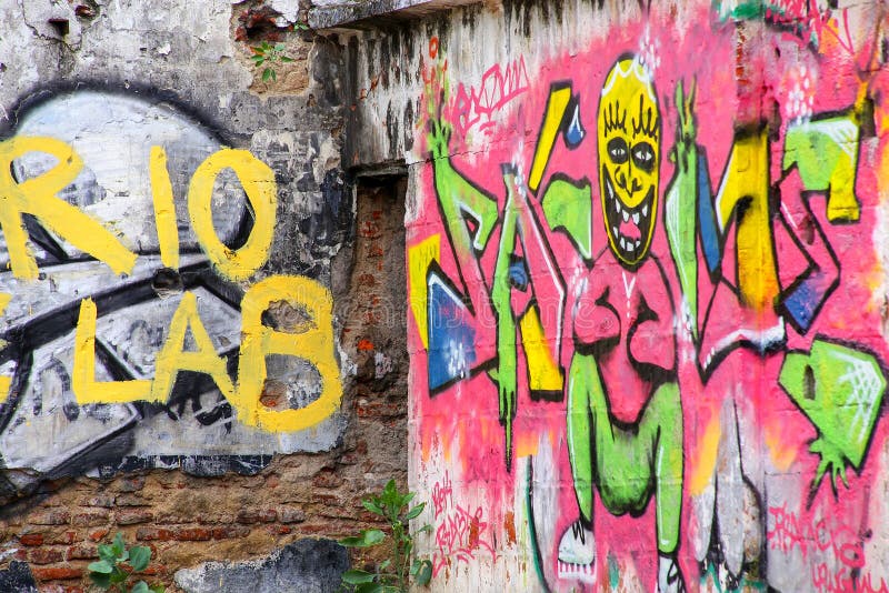 Graffiti op een muur in historisch kwart van Colonia del Sacramento stock afbeelding Graffiti op een muur in historisch kwart van Colonia del Sacramento stock afbeelding